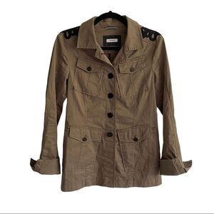 RIANI Cotton Stretch Button Front Long Sleeve Jacket Green Black 2